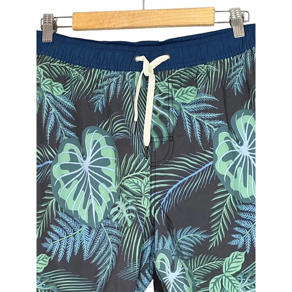 Fair Harbor Mens Tropical Palm Print Board Shorts Large Lined Swim Trunks Green